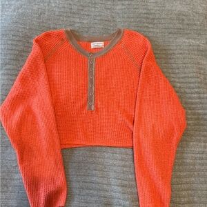 Orange Waffle Knit Long Sleeve Crop Top